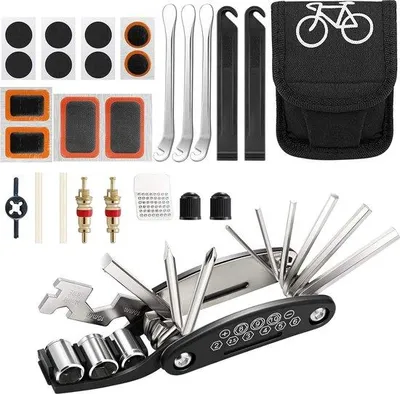 Immagine prodotto di Kit di riparazione per biciclette - Attrezzo multifunzione - Per uso domestico e in viaggio - Compatto - Accessori per biciclette