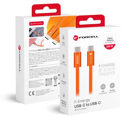 Image de Câble USB-C vers USB-C Forcell F-Energy QC4.0 PD 5 A 100 W, couleur Cafule, 1,2 m, ACYH23, orange