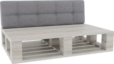 A single pallet cushion with a backrest, shown from a diagonal angle against a white background.