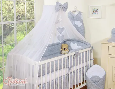 Image de Bobono moustiquaire pour lit de bébé blanche avec cœurs et nœud