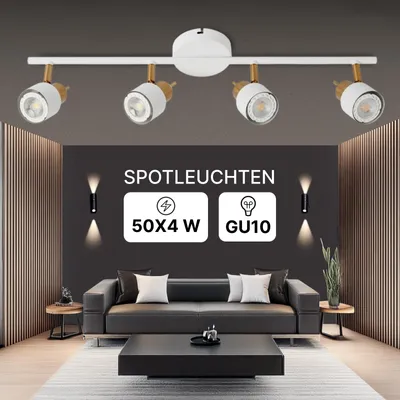 Zdjęcie produktu dla Oświetlenie sufitowe, białe, 4-punktowe, ARTE LAMP Almach, żarówki GU10 do 40W na punkt, idealne do salonu, przedpokoju i kuchni, wymiary: 58 x 6 x 16 cm, model: A1906PL-4WH
