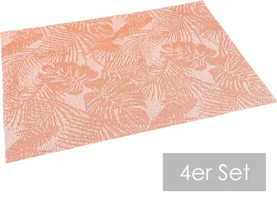 Produktbild von heimtexland ® Outdoor Platzdeckchen 4 Stück Platzset Tropical Garten Tischdeko abwaschbar wetterfest Garten Tischset 4-teilig Typ792 Orange