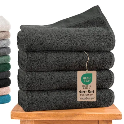Produktbild von Hausfelder Handtücher Premium Handtuch Set (Anthrazit, 4 Handtücher 50x100cm)