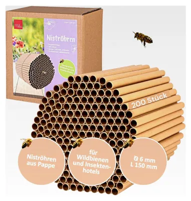 Produktbild von 200 Nisthülsen für Wildbienen Insektenhotel Ø 6 mm - Länge 15 cm – Zubehör Füllmaterial zum Nachfüllen für den Bau von Nisthilfen