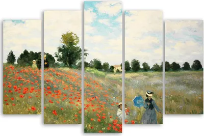 Produktbild von Legendarte - Kunstdruck auf Leinwand - Mohnfeld bei Argenteuil Claude Monet - Wanddeko, Canvas cm. 150x100 Typ A1 (5 Stück)