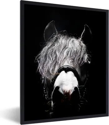 Produktbild von MuchoWow® MuchoWow® Gerahmtes Poster Pferd - Porträt - Schwarz - Weiß 60x80 cm - Poster mit zchwarzem Bilderrahmen - Premium - Wanddeko Wohnzimmer