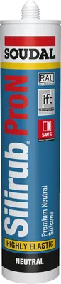 Zdjęcie produktu dla Soudal uszczelniacz silikonowy Silirub Pro N do szczelin dylatacyjnych i połączeniowych przezroczysty 300ml