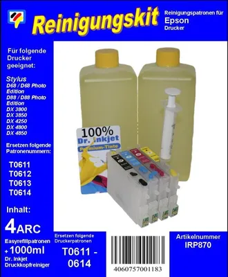 Produktbild von IRP870 - T061 - Dr.Inkjet Druckkopfreinigungspatronen Clean-Multipack mit 1000ml Dr. Inkjet Druckkopfreiniger - einsetzbar für T0611, T0612, T0613, T0614