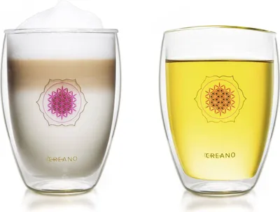 Produktbild von Creano doppelwandiges Tee-Glas, Latte Macchiato, Thermobecher Blume des Lebens | 250ml, in exklusiver Geschenkbox 2er Set
