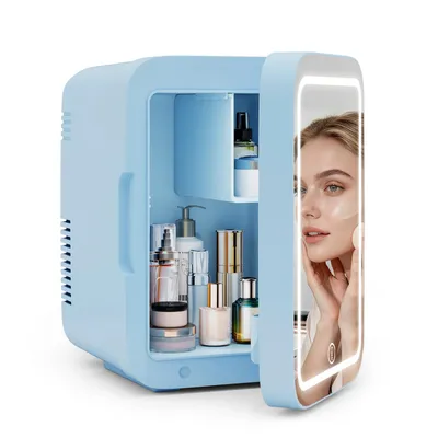 Produktbild von Puluomis Mini Kühlschrank 4L mit LED Spiegel tragbar für Kosmetik, Kühlbox Warmbox blau