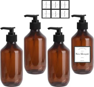 Imagen del producto de Dispensadores marrones recargables para jabón y champú, capacidad de 300 ml, pack de 4 unidades