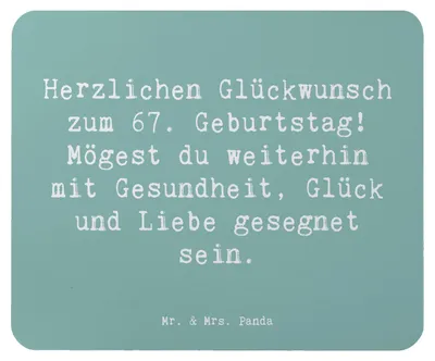 Produktbild von Mr. & Mrs. Panda Mousepad Spruch 67. Geburtstag - Meeresbrise - Geschenk, mousematte, mauspad laptop, Geburtstagsgeschenk, mausteppich, Herz, Geschichten, Happy Birthday