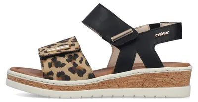 Produktbild von Rieker FSK Damen Riemchensandalen Sandaletten leoprint beige/schwarz 42