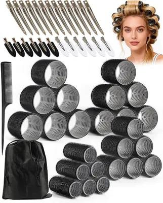 Immagine prodotto di Bigodini con clip - Pettini arricciacapelli autoadesivi - Per creare volume - Arricciano senza calore - Set da 50 pezzi - Rosa