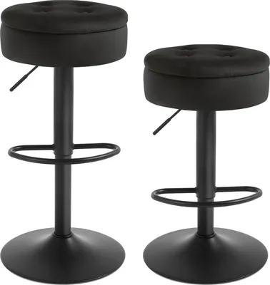 Produktbild von WOLTU Barhocker, Sitzhocker mit Stauraum, höhenverstellbar, 360° drehbar, Samt Metall : Schwarz 2 Farbe: Schwarz Stückzahl: 2