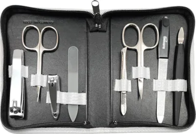 Immagine prodotto di set manicure 8 pezzi custodia in vera pelle - Strumenti Solingen -  Germany Bianco