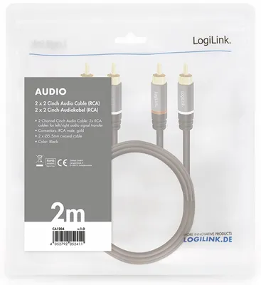 Zdjęcie produktu dla LogiLink CA1204, 2 x RCA, Męska, 2 x RCA, Męska, 2 m, Czarny