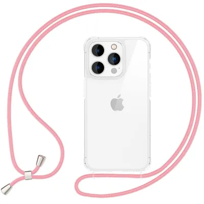 Obrázek produktu pro Řetěz na mobilní telefon NALIA pro iPhone 16 Pro – průhledné hybridní pouzdro a 160cm řemínek – HANGIT PRO (zadní strana proti zažloutnutí) – značka z Berlína – pastelově růžová