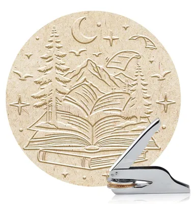 Personalisierbarer Buchstempel – Motiv Bücher und Wald, langlebig
