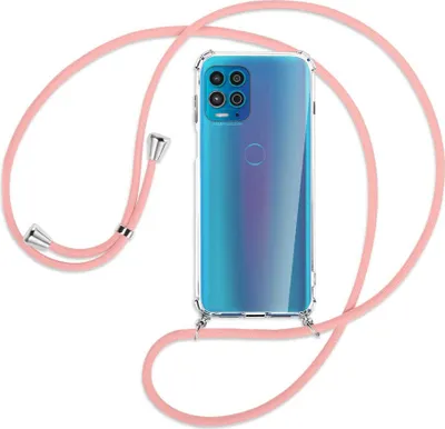 Produktbild von Handykette Backcover-Schutzhülle mit Band (Metall silberfarben) für Motorola Moto G100 - rosa