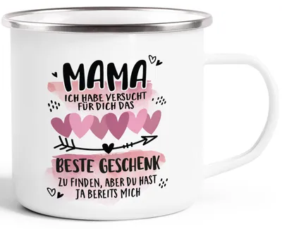 Produktbild von Emaille-Tasse Mama ich habe versucht für dich das beste Geschenk zu finden Spruch lustig Danke Emaillebecher SpecialMe® emaille-weiß-silber standard