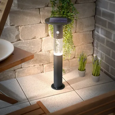 Produktbild von esotec Solar Sensor-Sockelleuchte Biella 60cm schwarz IP44 wetterfest 102756