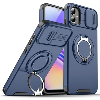 Obrázek produktu pro Dvouvrstvé pouzdro pro Samsung Galaxy A05, s posuvným krytem fotoaparátu a magnetickým kroužkovým stojánkem Modrý