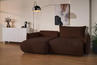 Produktbild von Selsey Cushi – Ecksofa mit Schlaffunktion, Ottomane links, Braun-Chenille
