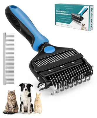Productafbeelding van 3-in-1 hondenborstel - ondervachtborstel - hark en ontharingsgereedschap - met extra bontkam - voor honden en katten