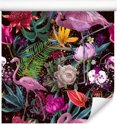 Zdjęcie produktu dla Tapeta Ścienna FLAMINGI Tropikalne Liście Orchidea