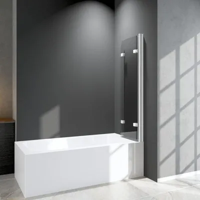 Produktbild von Duschwand für Badewanne 130x140cm 3-teilig Faltbar, Glas Badewannenaufsatz Weiß Duschabtrennung mit Nano Easy-Clean Glas, Dreiteilige Duschtrennwand Faltwand (Weiß)