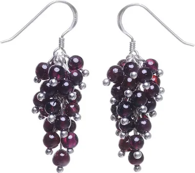 Produktbild von Ohrringe Ohrhänger aus Granat & 925 Silber Trauben rot dunkelrot Ohrschmuck Damen