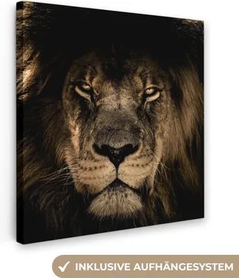 Zdjęcie produktu dla MuchoWow® - Obraz na płótnie - Lew - Zwierzęta - Czarny - Portret, fototapeta, dekoracja ścienna, obrazy do salonu, 90x90cm