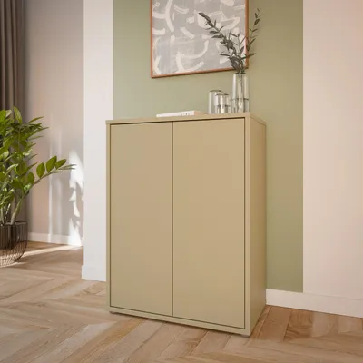 Produktbild von Forte ALICE SPRINGS Kommodenschrank 70 80, modern-minimalistisch, 2-türig, Wohn-/Schlafzimmer, Holzwerkstoff, Buttergelb, 74,5 cm breit x 99,1 cm hoch x 41,5 cm tief
