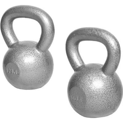 Produktbild von GORILLA SPORTS® Kettlebell - 28kg Set, 12kg + 16kg Gewichte, Gusseisen, Bodenschonend, Silber - Kugelhantel, Schwunghantel, Kugelgewicht, Rundgewicht, Krafttraining