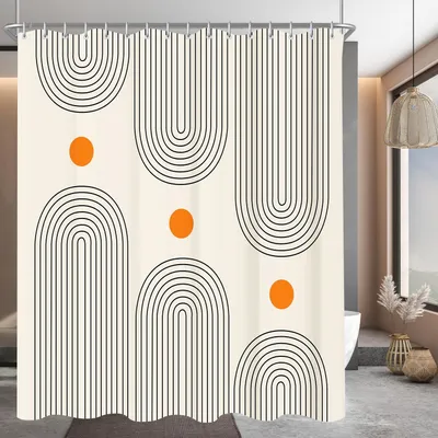 Productafbeelding van Douchegordijn, 240 x 200 cm, geometrisch design, met verzwaarde onderrand, schimmelwerend, waterafstotend en wasbaar polyesterweefsel, geschikt voor badkamers en badkuipen, inclusief 16 douchegordijnringen