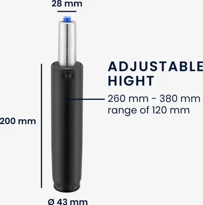 Produktbild von kwmobile Gasdruckfeder für Bürostuhl - Gaslift Kolben 200mm Gesamtlänge 380mm - Druckfeder für Gaming-Stühle Barhocker Friseurstühle - bis 200kg