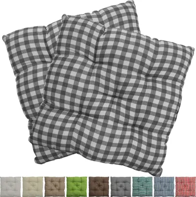 Produktbild von Stuhlkissen Genua 38x38 cm 2er Pack Sitzkissen mit Steppung, Farbe:Karo-Grau