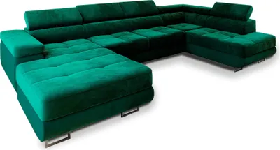 Produktbild von Masseno Ecksofa CASONE R-S mit Schlaffunktion U-Form, Sofa mit Bettkasten, Wohnzimmersofa, Couch, Soffa, Bettsofa, Couchgarnitur- Grün, MONOLITH 37