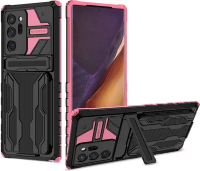 Produktbild von Galaxy Note 20 Ultra Hülle, Hybrid Robust Schutz Stoßfest Schutzhülle mit Kartenhalter Ständer für Samsung Galaxy Note 20 Ultra Rosa
