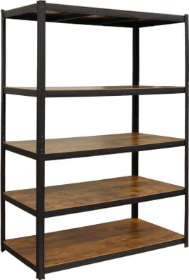 Image de Étagère métallique robuste, 5 étagères imitation bois
