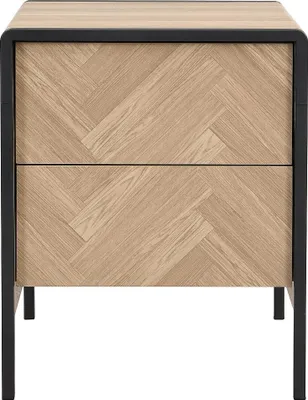 Produktbild von Nachttisch - 2 Schubladen - MDF und Metall - Natur und schwarz - TUMACO
