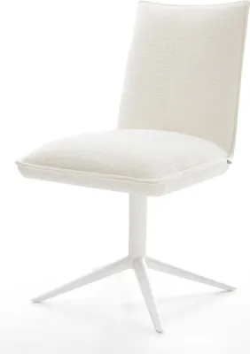 Produktbild von DELIFE Drehstuhl Lelio-Flex Bouclé Soft Beige Fußkreuz Weiß 360° drehbar Wippfunktion Taschenfederkern