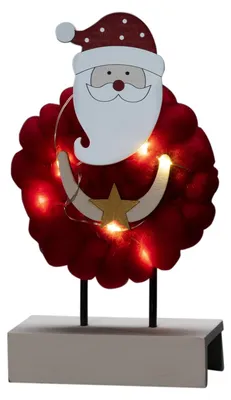 LED Holz-Silhouette Santa, rot, 6 warmweiße LEDs, Timer, Batterie