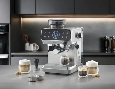Productafbeelding van Espressomachine met een filterhouder van roestvrij staal.