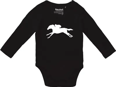 Produktbild von Huuraa Baby Body Pferderennen Silhouette 68 Black  Baumwolle Fairtrade Langarmbody Geschenkidee