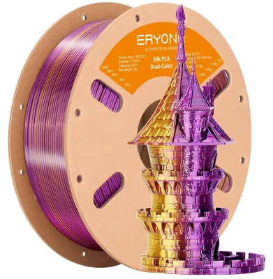 Obrázok produktu pre Silk PLA filament pre 3D tlač – dvojfarebný – 1,75 mm ±0,03 mm – 1 kg cievka – pre FDM 3D tlačiarne – zlatá a fialová