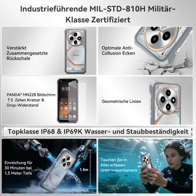 Produktbild von Blackview FORT 2 Outdoor Handy,6.56", 24 GB+128 GB/2TB, Ultra-Dünn 10.7 mm,Android 15, IP68/IP69K,5000 mAh,90Hz,4G Dual/NFC/OTG/GPS/245g,16MP+13MP