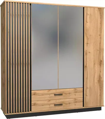 Obrázek produktu pro Šatní skříň 197 cm CATAWBA se zrcadlem - dub wotan / černá