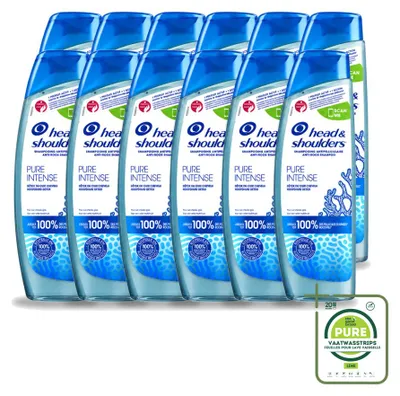 Image de 12 flacons de shampooing antipelliculaire Head & Shoulders Pure Intense, détoxifiant pour le cuir chevelu, 250 ml - Lot de 12